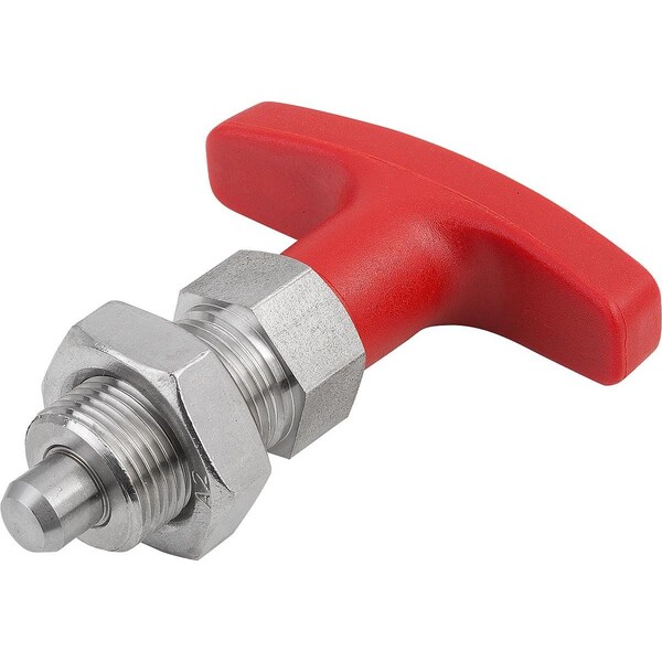 Indexing Plunger Size:4 D1=M20X1, 5, D=10, Form:B W Locknut, Stainless Hardened, Comp:Pa Comp:Red